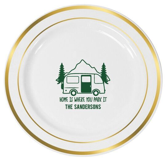 Home Is Where You Park It Premium Banded Plastic Plates